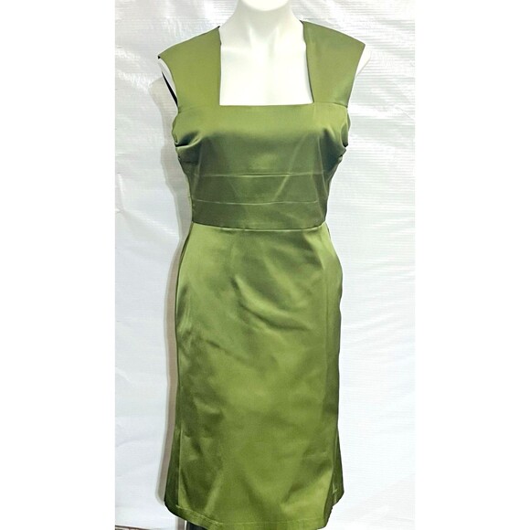 Donna Ricco Dress Womens 14 Green Satin Keyhole Back Sheath Skirt Formal Wedding - Picture 2 of 16